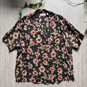 Elisabeth By Liz Claiborne VTG Button Up Hawaiian Shirt Top 14 100% Rayon Floral